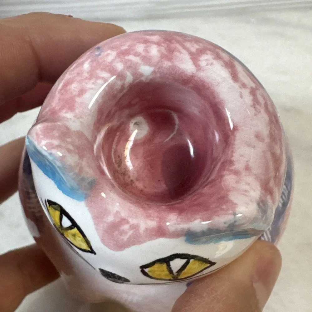ITALIAN Cat Figurine Candle Holder For Pier 1 Pink Kitty